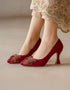 Bella Maroon Closed-Toe Heels with Embellished Bow – Essence by Rubina